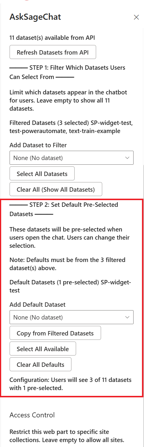 Default datasets configuration