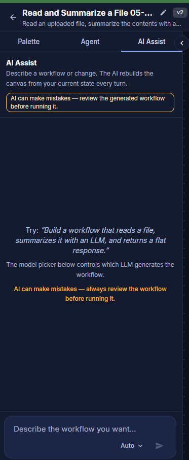 Agent Builder AI Assist panel