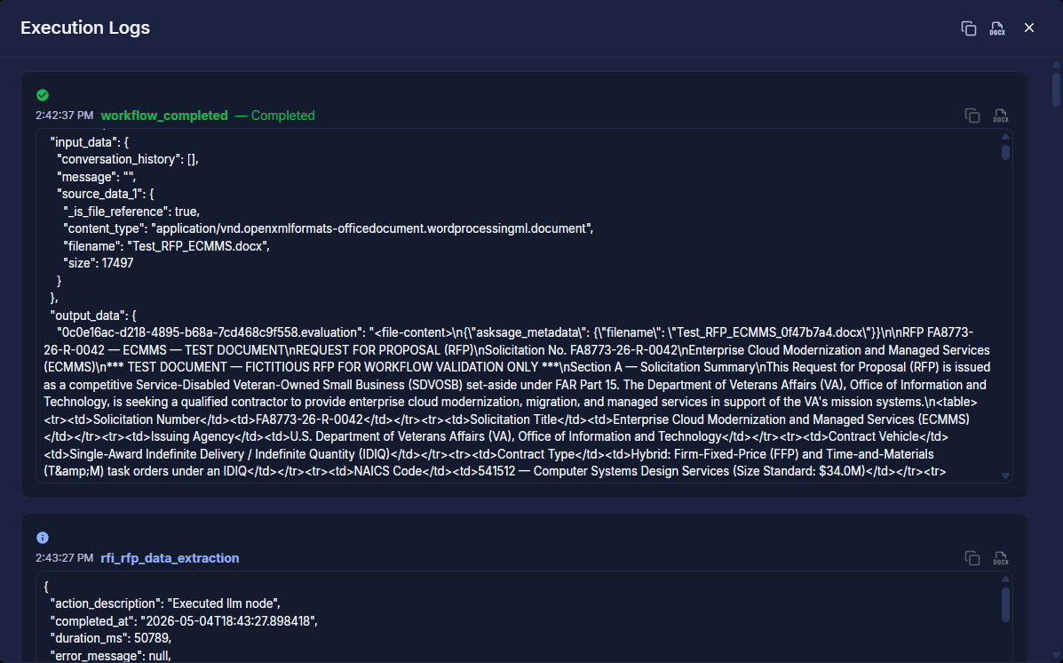 Execution Logs Full View
