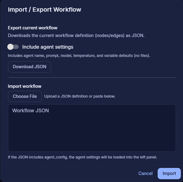 Import/Export Workflow Interface
