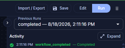 Expand button at the top of the Activity panel