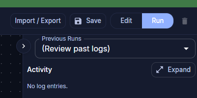 Save, Edit, and Run Mode Controls