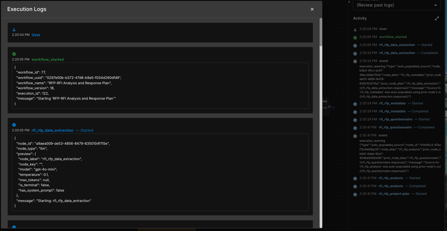 Agent Builder Execution Logs