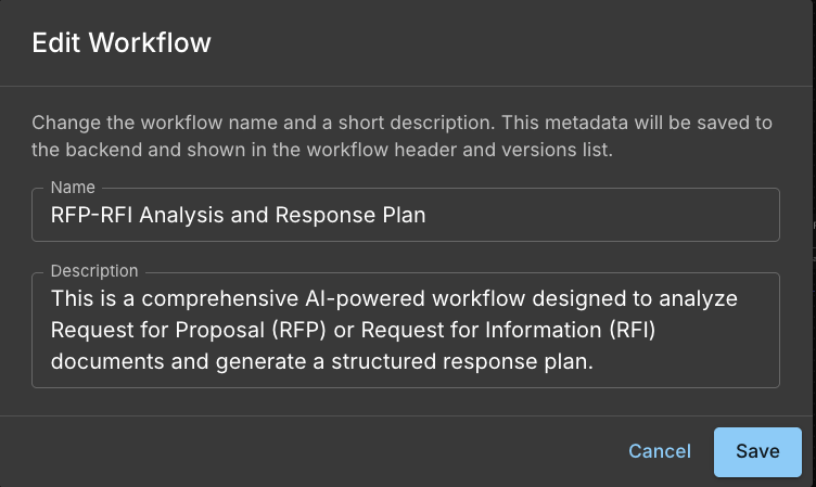 Workflow Name and Description