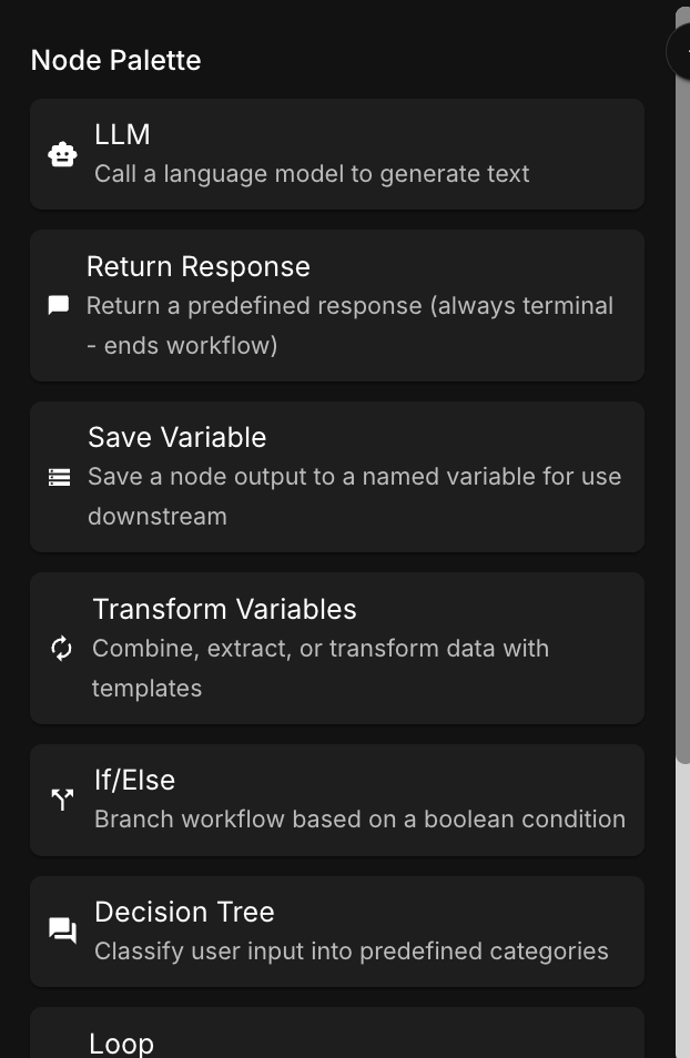 Agent Builder Nodes Palette