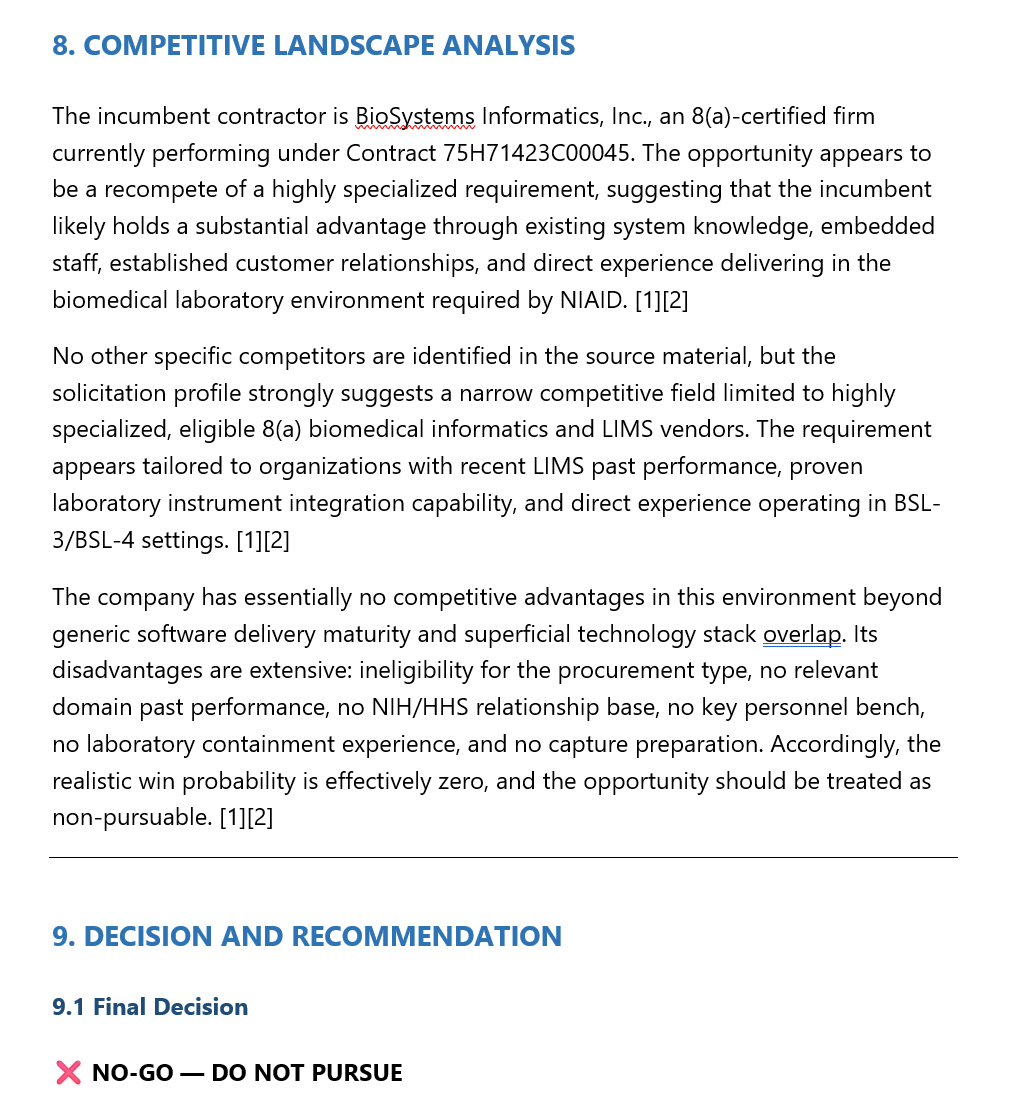 Competitive landscape analysis and final NO-GO decision with rationale