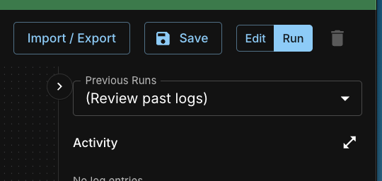 Save, Edit, and Run Mode Controls