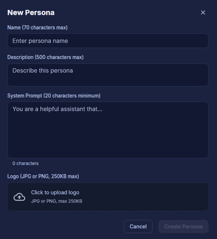 Create New Persona Button