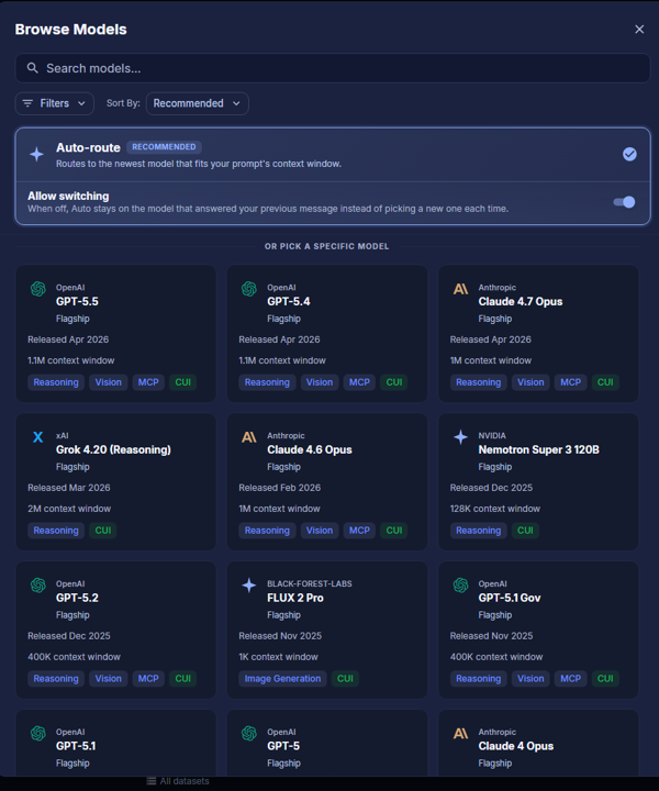 Ask Sage Model Selection Interface