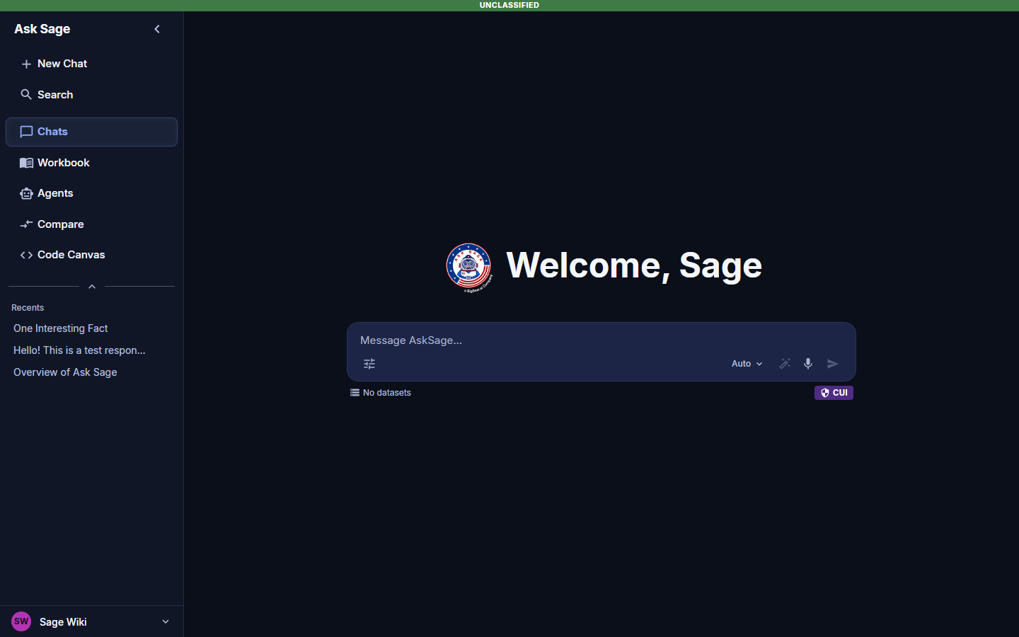 Ask Sage Chat User Interface