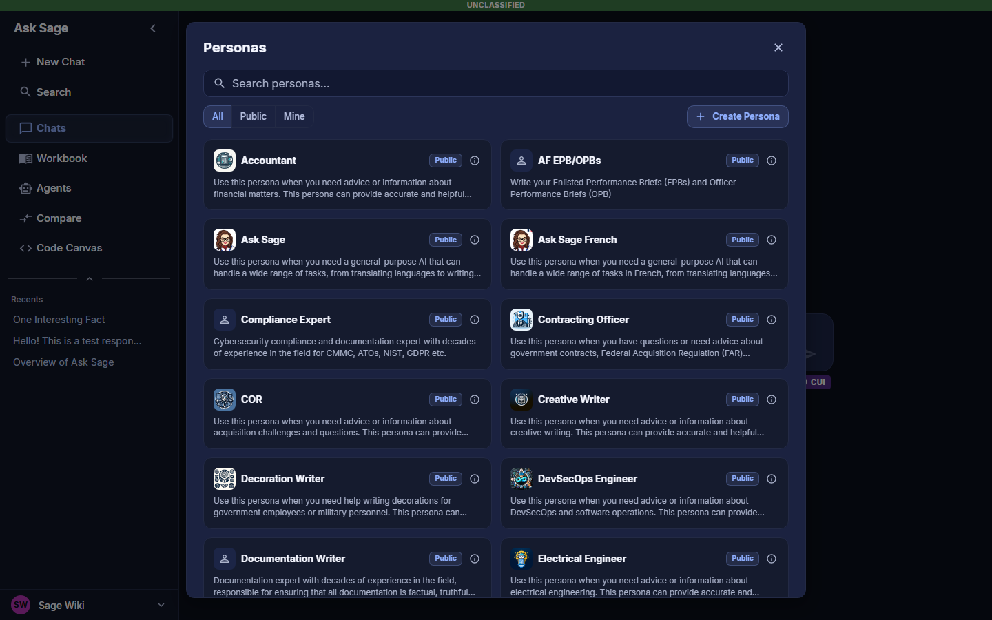 Ask Sage Available Personas List