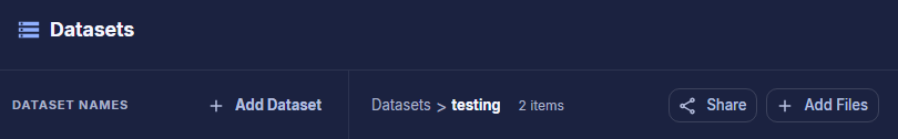 Dataset share icon in the management interface
