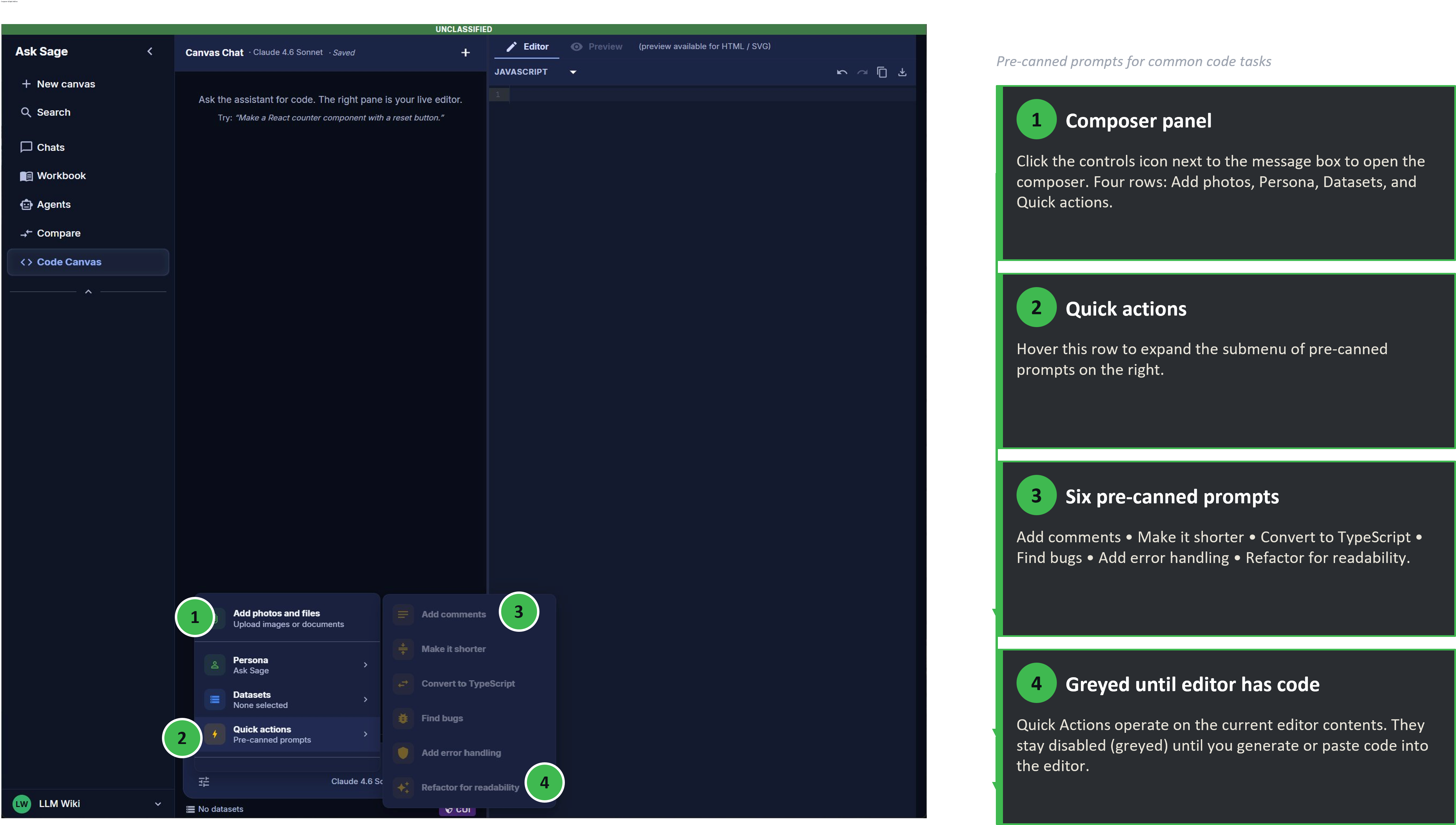 Quick Actions menu