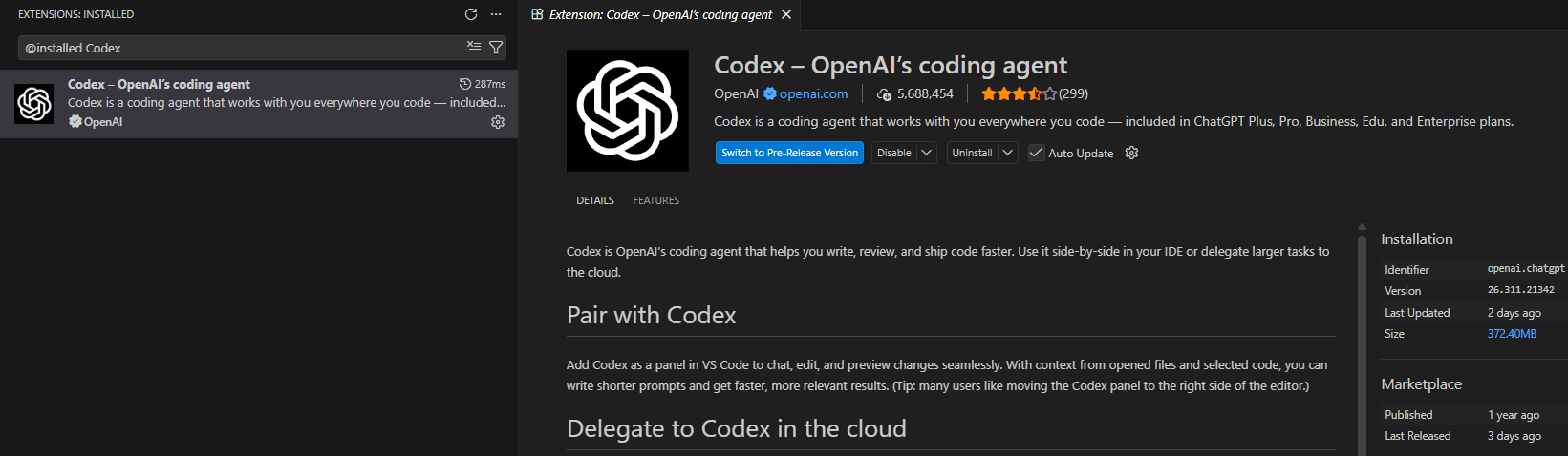 Codex VSCode Extension Installation