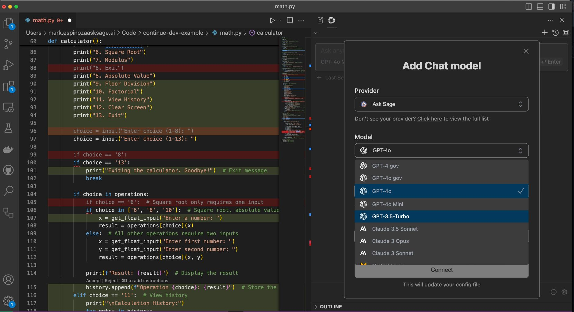 Continue.Dev Interface
