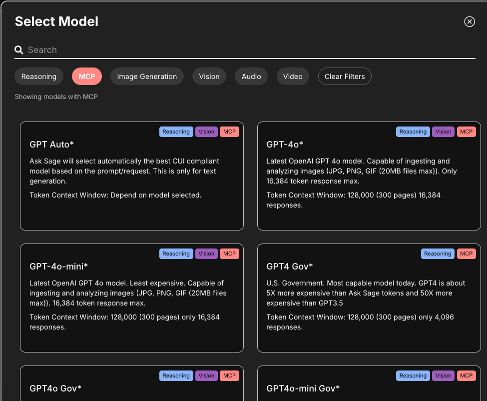 MCP-enabled model selection in Ask Sage