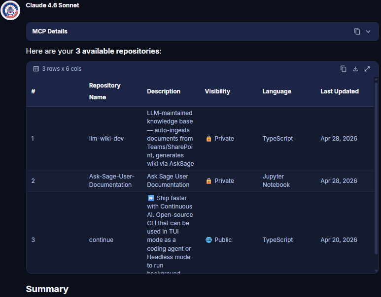 Tool Call Execution card for a GitHub action