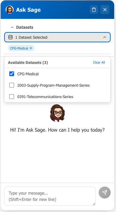 Dataset selector showing available knowledge bases