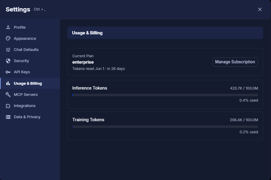 Settings Token Volume