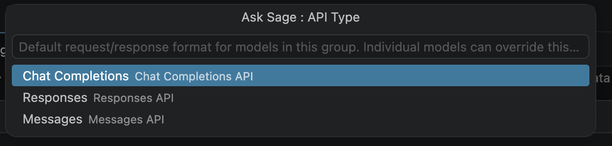 Choose the Ask Sage API type