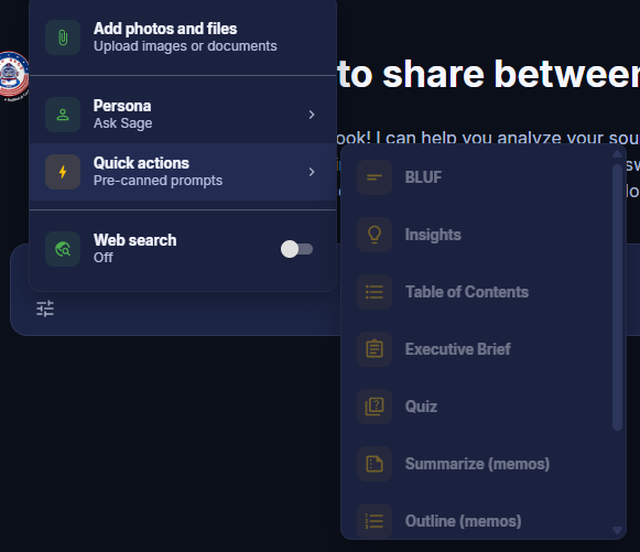 Quick Actions menu